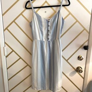 Joie Striped Blue Linen Sundress With Buttons and Pockets